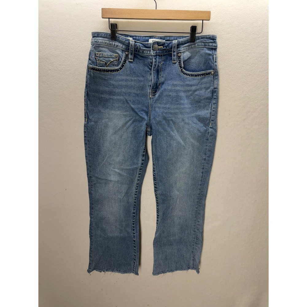 Vigoss Bootcut Jeans Women 12 Blue Raw Hem Embroidered Pockets 3545